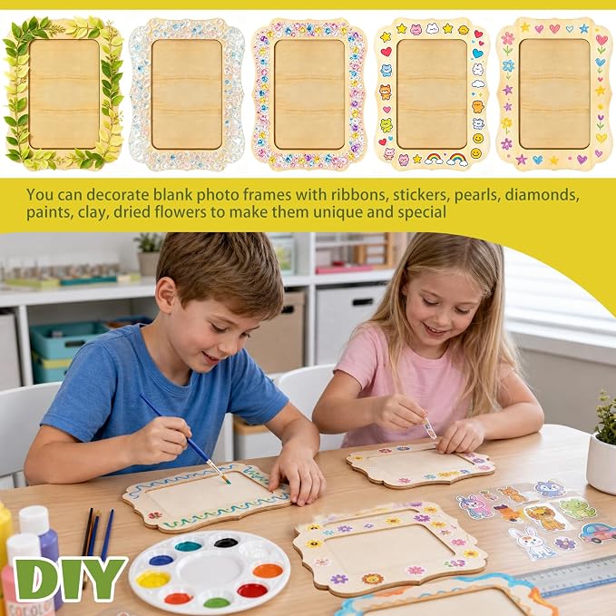 VOKOY 50 Pack DIY Wooden Picture Frames for Crafts,Vintage Wave Shape | DIY Wood Craft Picture Frames for 4" x 6" Photos,Unfinished Standing Wood Photo Frame,Wood Decorate for Birthday Party Gifts