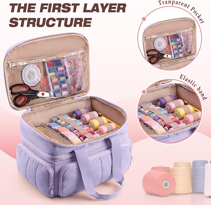 Marscamd Sewing Organizer Bag with Detachable Dividers, Purple (Bag Only)