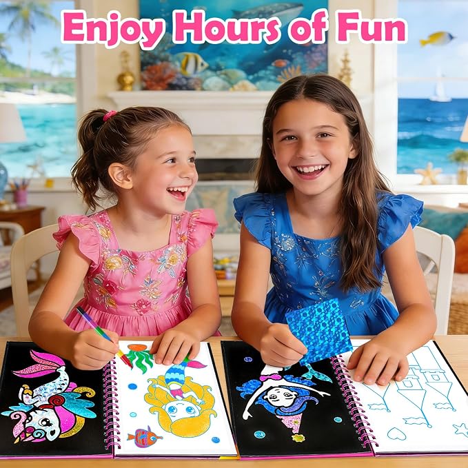 FUNNYB&G Foil Art Craft Kit for Kids, Sparkly Birthday Gift Toy for Girls | No Mess, Kids Ages 4-10 Create Sparkling Artwork, A Creative Gift for Birthdays, Holidays, Travel Activities,Screen-Free Fun