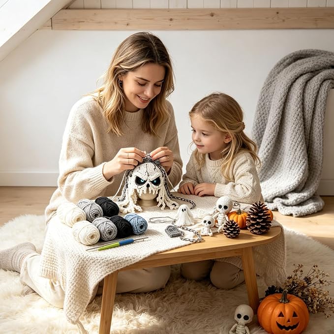 Halloween Hat DIY Crochet Kit, Fantasy Hood Hat DIY Crochet Kit, Ghost