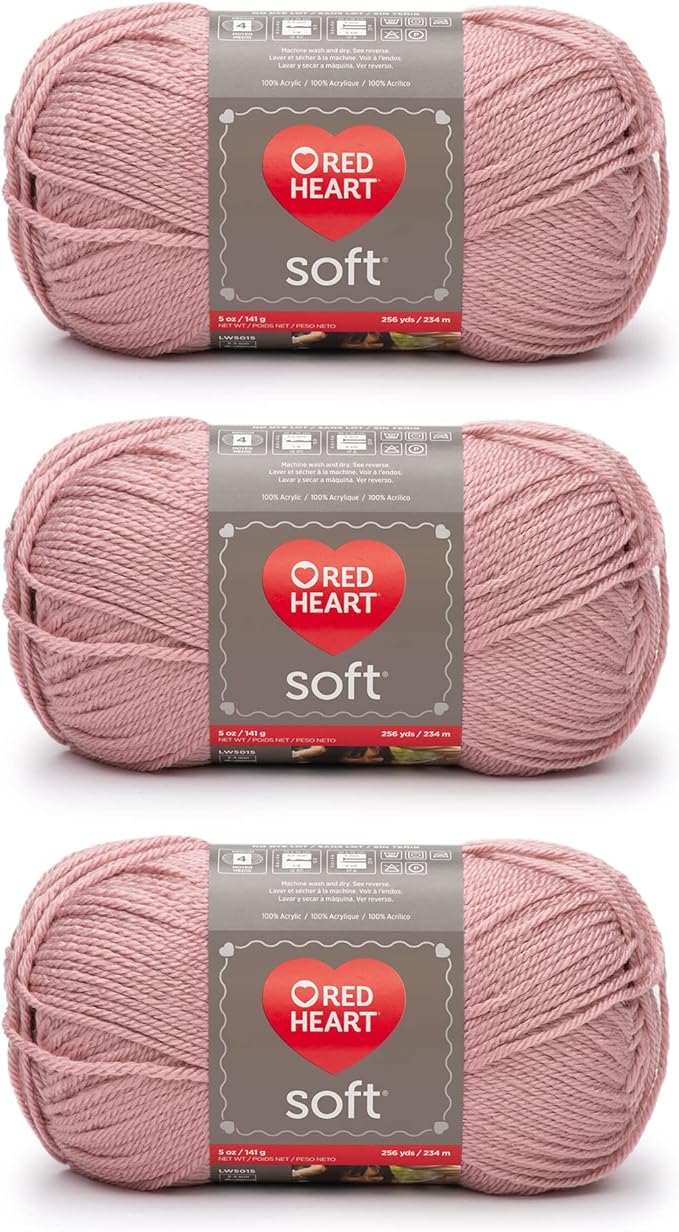 Red Heart Soft Yarn for Crocheting and Knitting, Rose Blush, 3-Pack
