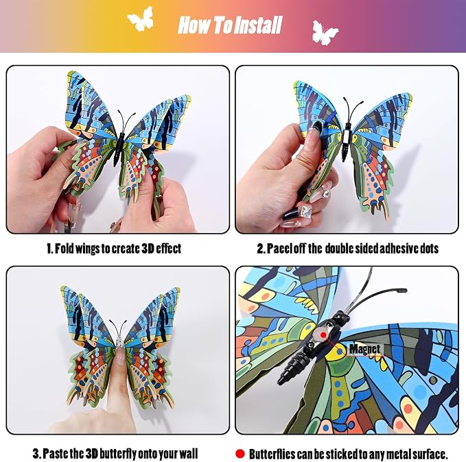 SAOROPEB 3D Butterfly Wall Decor, 24 Pcs Kaleidoscope Butterfly Decorations