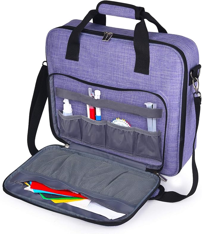BAGLHER Cross Stitch & Embroidery Organizer Bag - Large Portable Project Storage with 3 Compartments, Travel Friendly Carrying Case for 11.2" Hoops, Threads, Supplies (Purple)