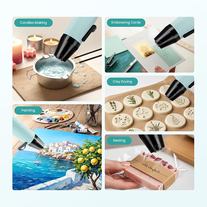 Resiners Heat Gun for Crafting, 350W Mini Heat Gun for Resin Bubbles | Fast-Heating Mini Heat Gun With Dual Temperatures, 3 Nozzles and Silicone Covers for Resin, Vinyl, Shrink Wrap and DIY Crafts