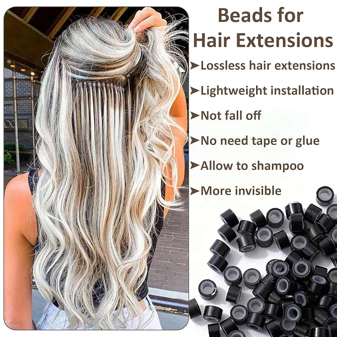 1500 Silicone Lined Beads for Hair Extensions,3 Colors 5mm Rings