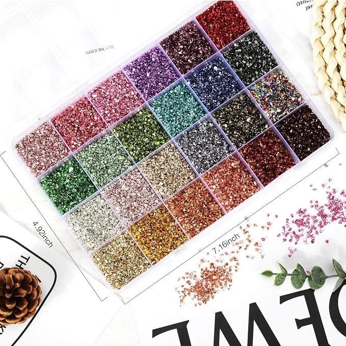 24 Colors Crushed Glass for Crafts Glitter Resin Art Broken Glass Pieces