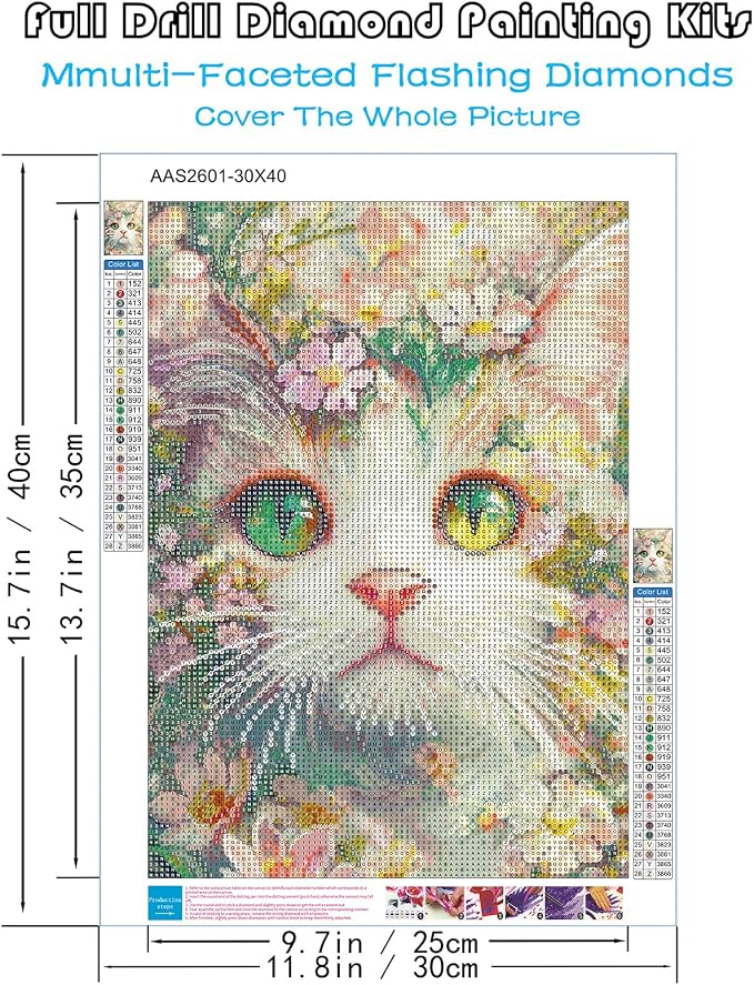 Cat Floral Diamond Art Kits for Adults, 5D Diamond Painting Kits for Adults