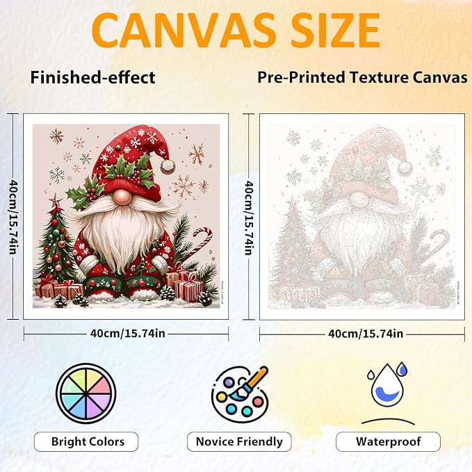 CRZMODE Christmas Paint by Numbers Kit for Adults, Gnome Paint by Numbers for Adults, Acrylic Painting Crafts for Home Decor Gift (16x16inch)
