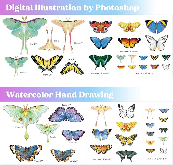 LET'S RESIN Realistic Paper Butterfly Moth,46 Pcs Double-Sided Faux Butterfly,Epoxy Resin Supplies,Vintage Floral Decoration,Resin Accessories for Art,Crafts,Molds