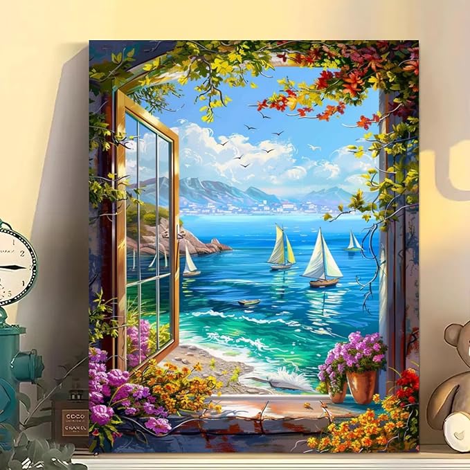 Arttoplus Beach Paint by Numbers Kit for Adults Beginner 16x20 inch | Landscape Adult Paint by Number Kits on Canvas, DIY Acrylic Oil Painting by Numbers for Gift Home Wall Decor (Without Frame)