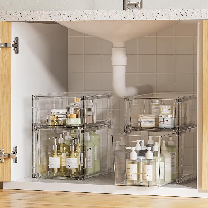 Vtopmart Clear Stackable Storage Drawers, 8 Pack Medium Set