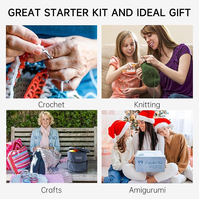 INSCRAFT Crochet Kit for Beginners Adults- Great Knitting Starter Kit for Colorful Craft for Professionals, Make Amigurumi Projects Includes 24 Colors Yarn, Hooks, Instructions, a Durable Bag