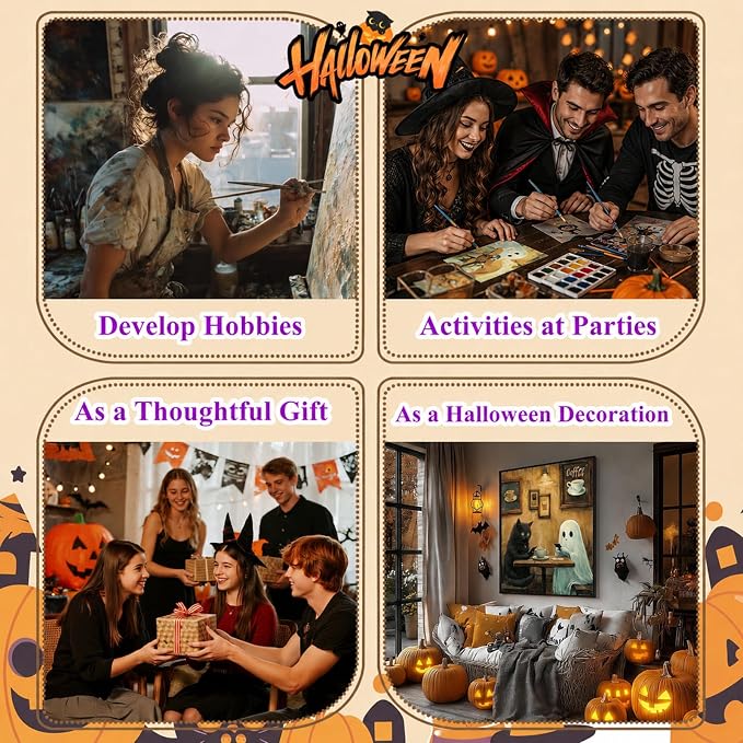 Ghost Paint by Numbers Kit for Adults, Adult Paint by Number Kits 16x20 in | Halloween Painting by Numbers for Adults, Acrylic Paint, DIY Crafts for Adults, Ideal Gifts or Home Wall Decor, Frameless