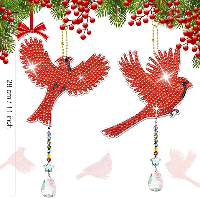 6 Pcs Cardinal Bird Diamond Painting Wind Chimes 5D DIY Diamonds Painting Suncatcher Ornament Double Sided Diamond Art Suncatcher Hanging Crystal Pendant Best Gifts for Mom