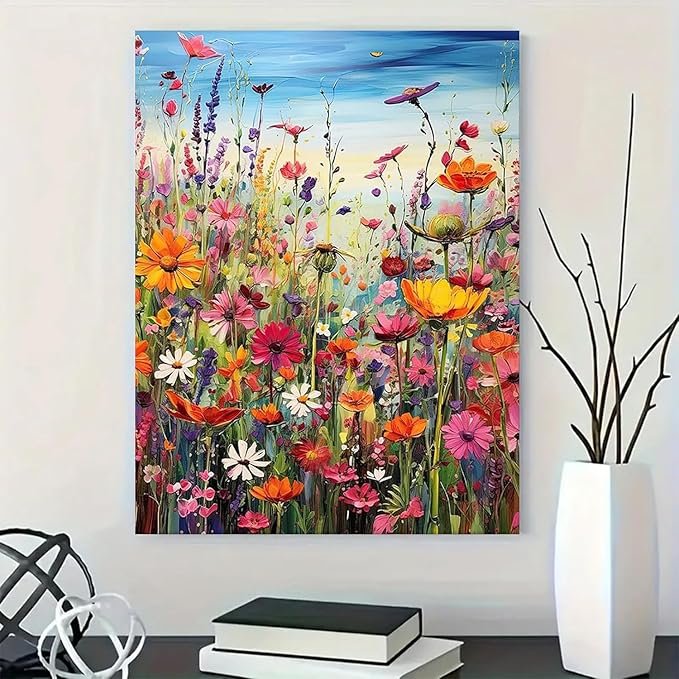 Diamond Art Painting Kits for Adults, Sea of Flowers 5D Diamond Painting | Flowers DIY Full Round Gem Crystal Art paint by Diamond Dots, Home Wall Decor 12x 16 In