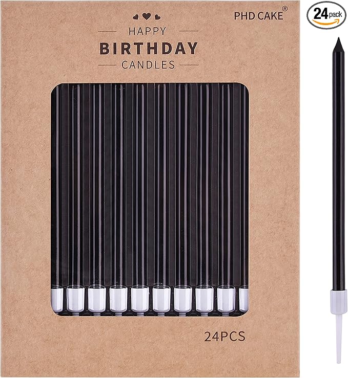 PHD CAKE Black Long Thin Birthday Candles, Cake Candles, Birthday Parties, Wedding Decorations, Party Candles