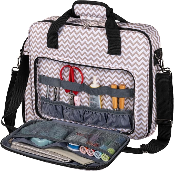 BAGLHER Cross Stitch & Embroidery Organizer Bag - Large Portable Project Storage with 3 Compartments, Travel Friendly Carrying Case for 11.2" Hoops, Threads, Supplies (Stripe)