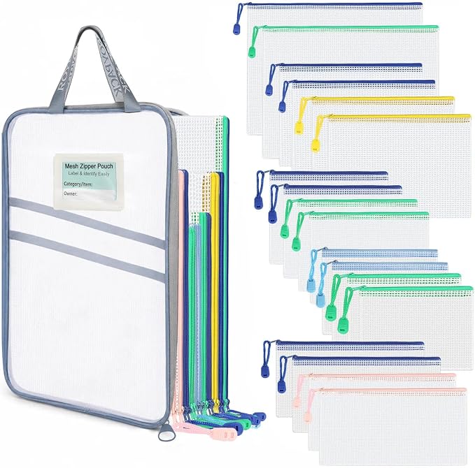 18-Pack Mesh Zipper Pouch Set with 1 Organizer Bag, 19pcs