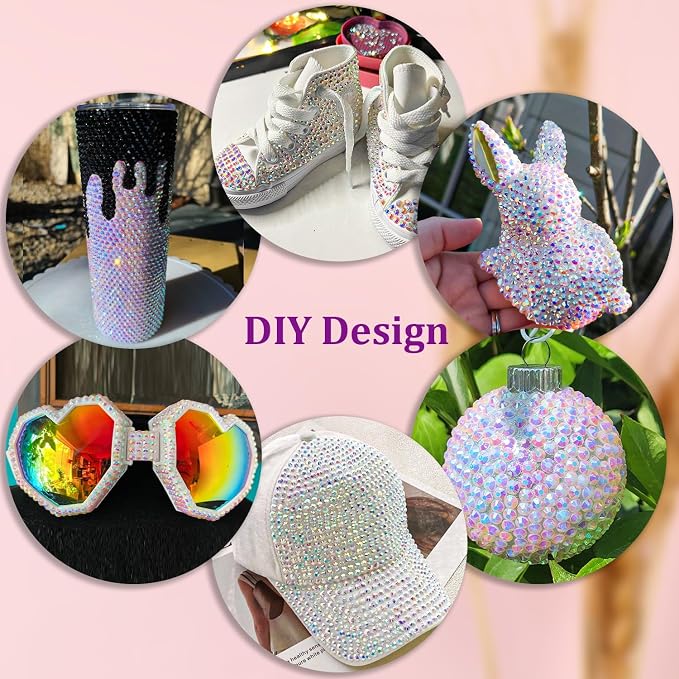 30000Pcs Resin Rhinestones for Bedazzling with Tweezers, White AB Rhinestones for Crafting with 3Pcs 10ml B7000 Jewelry Glue for DIY Crafts Clothing Tumblers Shoes Fabric Nail Art