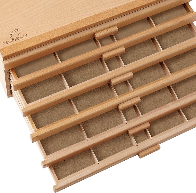 7 Elements 12 Drawer Wooden Artist Storage Supply Box for Pastels, Pencils, Pens, Markers, Brushes and Tools