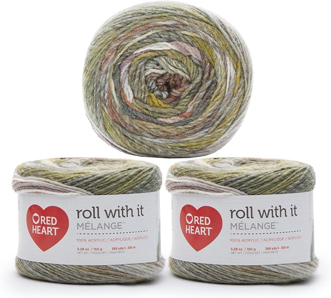 Red Heart Roll with It Melange Yarn for Crocheting, Theater, 3-Pack