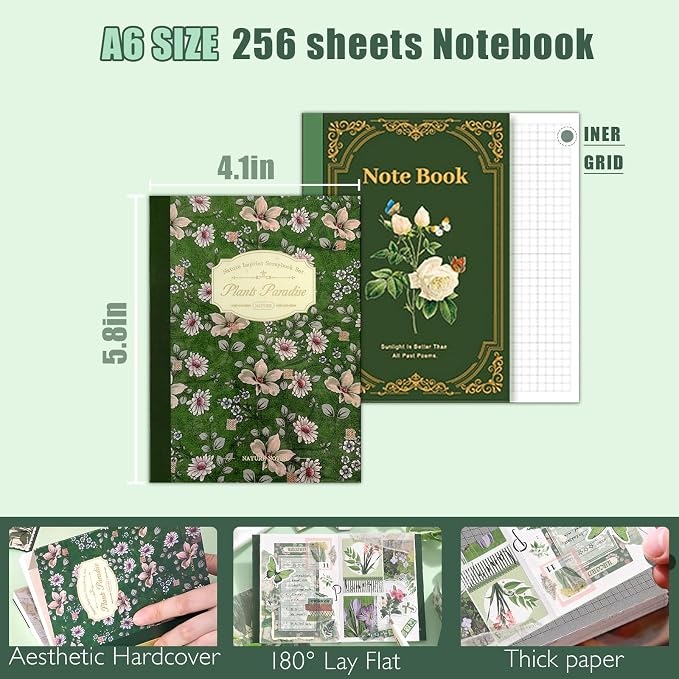 Scrapbooking Supplies Kit, A6 Grid Notebook, Vintage Junk Journaling Kit