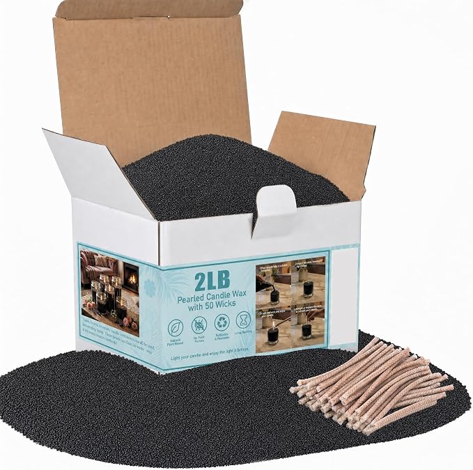 BISWYLBLJ 2lbs Black Candle Sand,Natural Pearled Candle with 50 Wicks