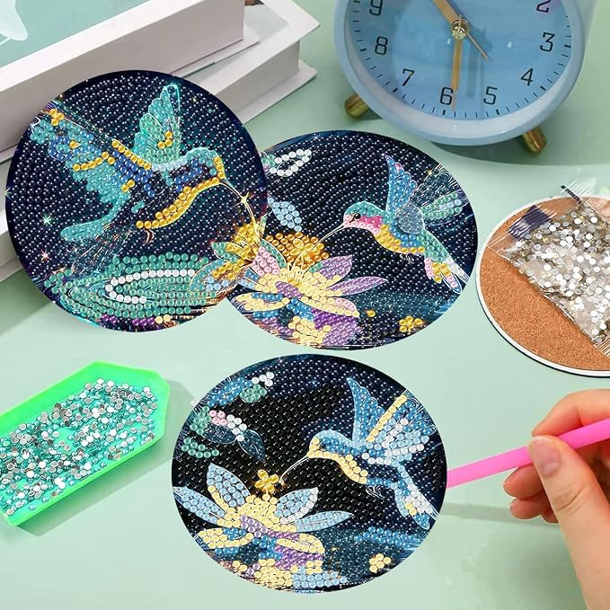 8 Pcs Diamond Art Coasters Kits, Hummingbird Diamond Painting Coasters Kits