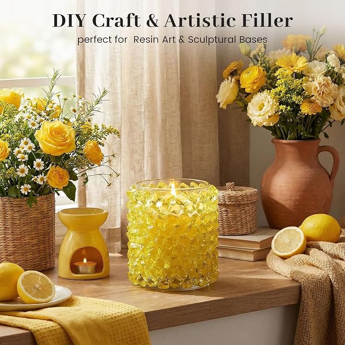 DomeStar Yellow Fake Ice Rocks, 150 PCS Acrylic Crystal for Vase Fillers