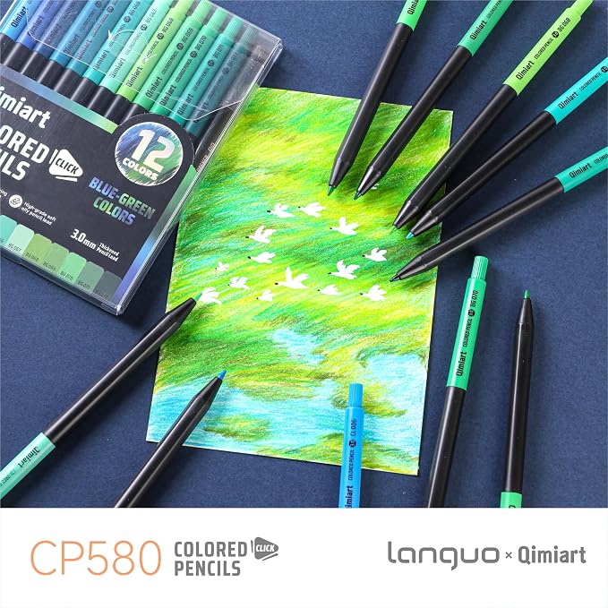languo Mechanical Colored Pencils, 12PCS Blue-Green Colors with Sharpener