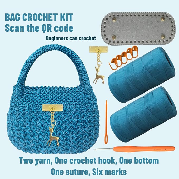 SHENJILL Phoenix Tail Bag Crochet Kit for Beginners Hand Bag Crochet Kit with Step-by-Step Videos and Written Instruction Crocheting Kits for Adults Easy Starter Yarn for Crocheting (Peacock Green)