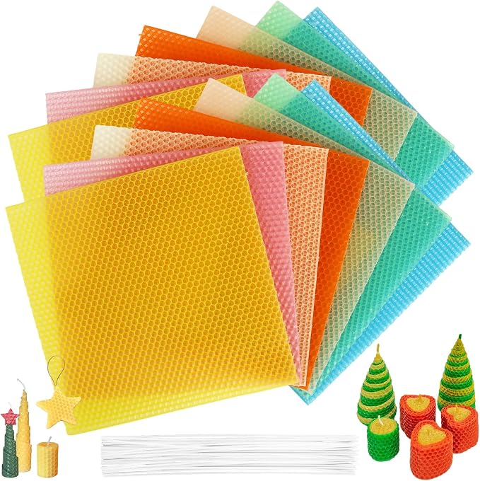 GBACHOOSE 8x8 Inch Beeswax Sheets for Candle Making, 21PCS Beeswax Candle Sheet, 7 Colorful Wax Candle Color Sheets Create Your Own Unique Candles