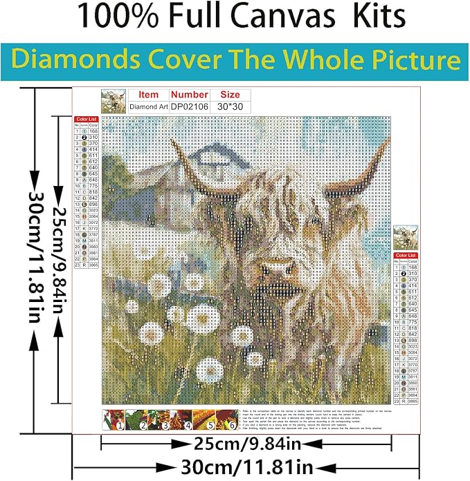 Diamond Art Kits for Adults,Highland cow Diamond Painting Kits 12x12in