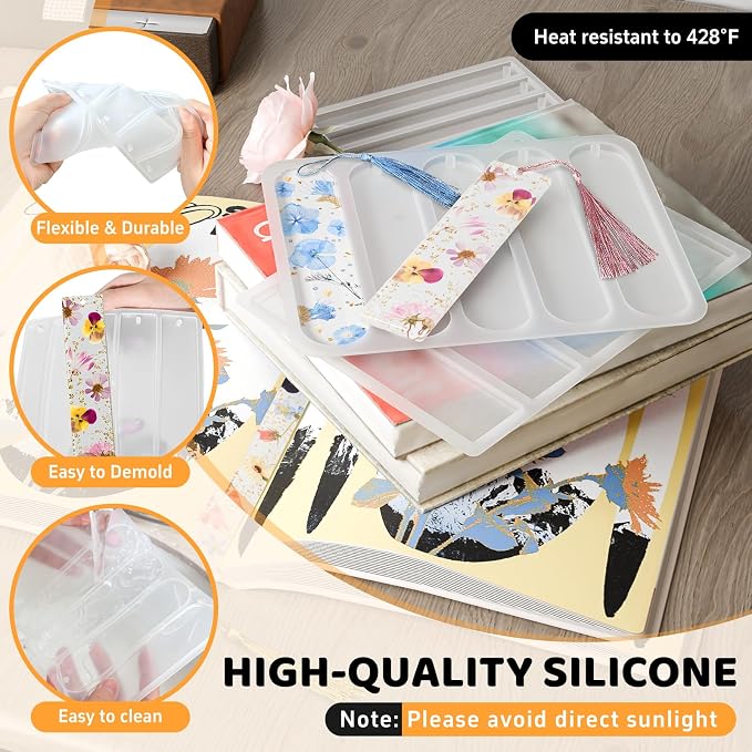 Bookmarks Silicone Mold for DIY Epoxy Resin Casting Crafts Making Supplies | Set of 3 Small Medium Rectangle Bookmark Resin Mold Kit with 20 Pcs Tassels