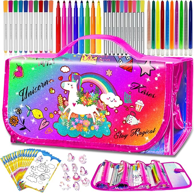 70 PCS Washable Scented Markers Set with Glitter Pencil Case, Kids Art Set