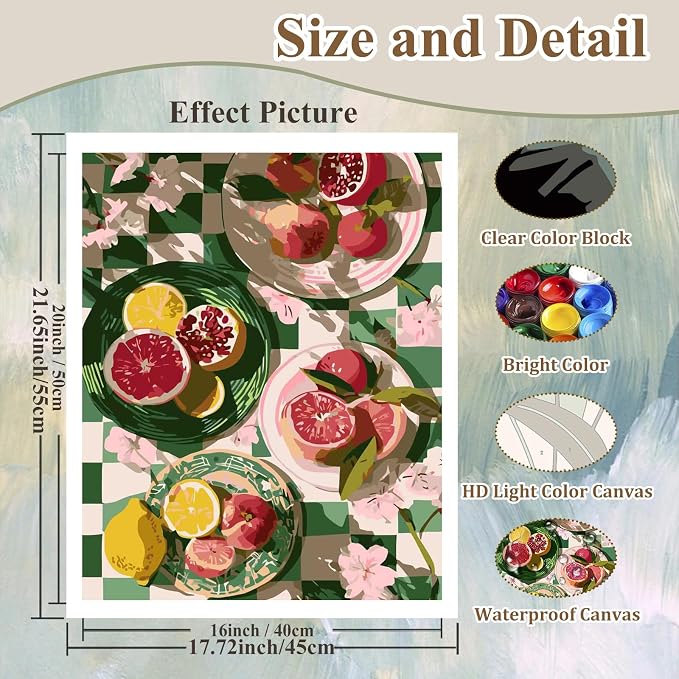 Fruit Paint by Numbers Kit for Adults, Paint by Number for Adults 16x20 in
