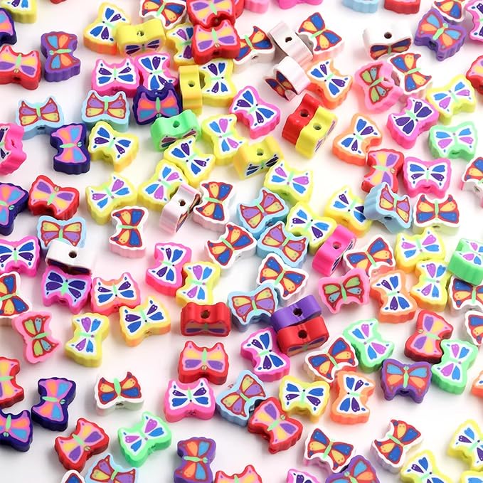 100 Pcs Butterfly Polymer Clay Beads Mixed Heishi Spacer Beads Supplies for DIY Bracelet Earring Necklace Jewelry Making