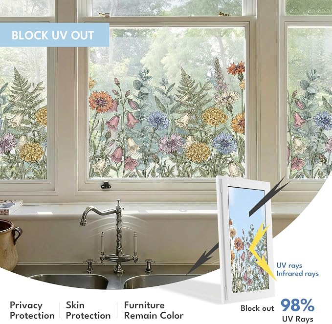 ADD.HERES Stained Glass Window Film, Window Film Decorative, 17.5 x 78.7 in