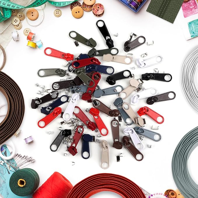 DOITEM 31 Yards 10 PCS Sewing Zippers #3 Nylon Coil Zippers Assorted Zipper for Sewing with 40 Zipper Sliders for DIY Tailor Sewing Crafts Supplies, 10 Colors