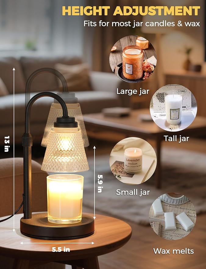 Candle Warmer Lamp with Timer Home Decor Birthday Gifts for Women Mom Her | Dimmable Candle Warmer for Jar Candles, Height Adjustable Wax Melt Warmer, Room Decor Desk Lamp, House Warming Gifts New Home
