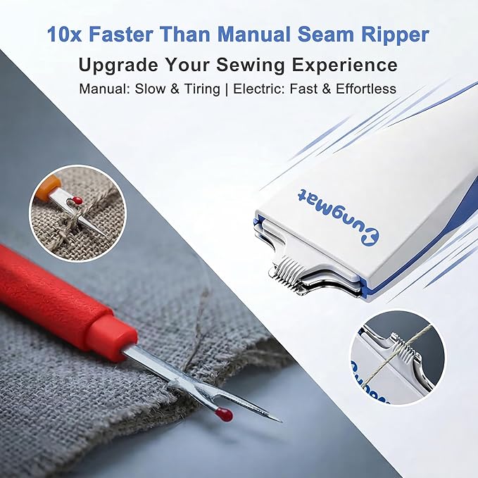 CungMat Electric Stitch Remover, 2 Precision Blades, Rechargeable | Embroidery & Quilting • Fast Thread Removal • Fabric Safe • Garment Repair • 7000 RPM • 5-Hour Runtime • Easy Maintenance