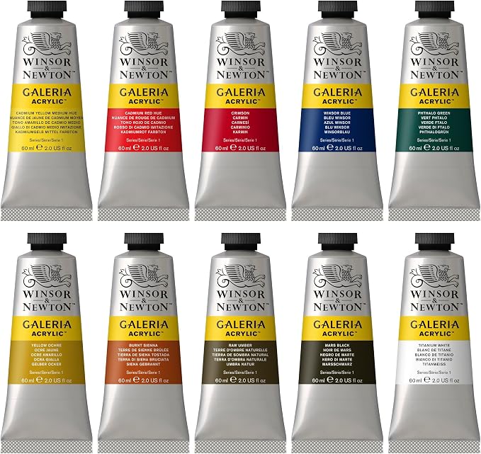 Winsor & Newton Galeria Acrylic Paint, 10 x 60ml (2--oz) Tube Paint Set | Introductory Acrylic Paint made with Professional Pigments, Perfect for Beginners, Buttery Texture, High Tinting Strength