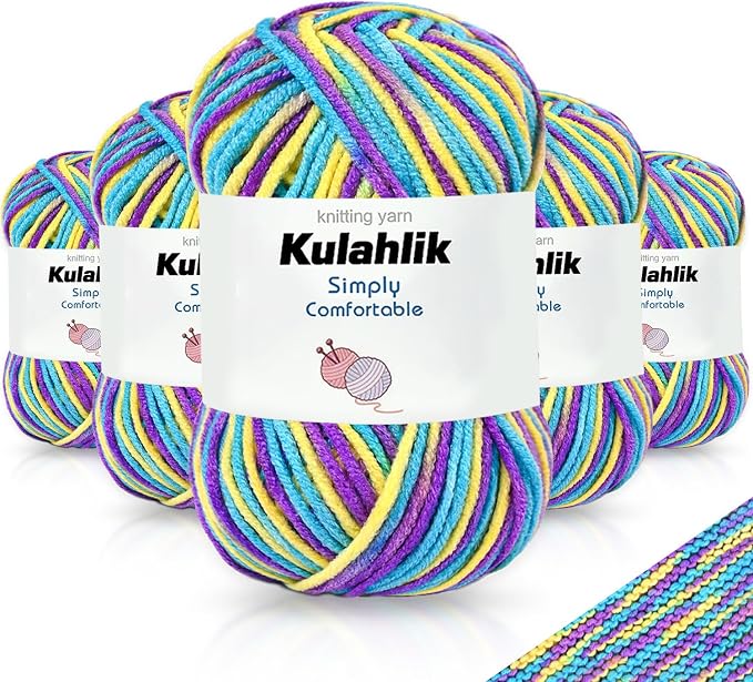 250g(5x50g) Acrylic Yarn for Crochet/Knitting, Colorful Gradient Yarn Thread, 5 Rolls Skeins, Perfect for Any Knitting Crochet and Crafts Mini Project