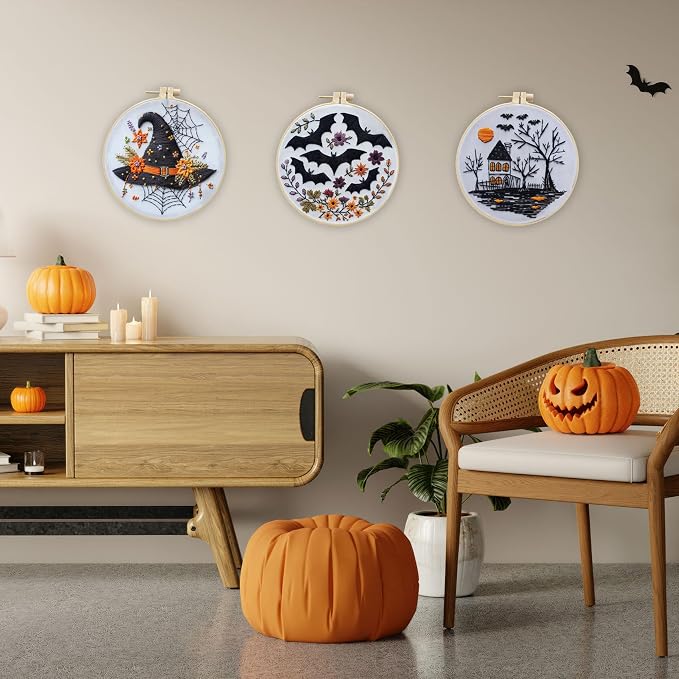 LB Black and White Halloween Embroidery Kit for Beginner Adults