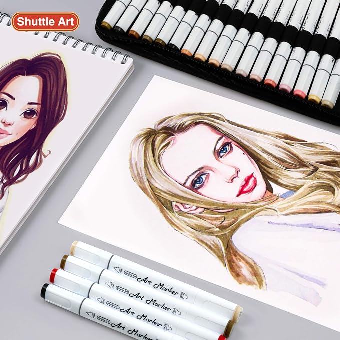 Shuttle Art Alcohol Markers, Skin Hair Tone, 36 Colors for Manga Portrait
