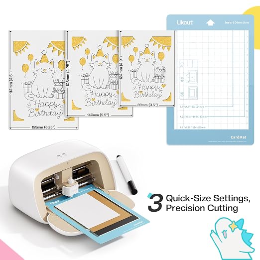 Likcut Vinyl Cutter Machine, Cardstock Bundle, 4.5" Die Cutting Machine | Complete Cardmaking Bundle Included, AI Ready-to-Make, Snap to Sticker, Compact & Portable Design, DIY Cards & Stickers