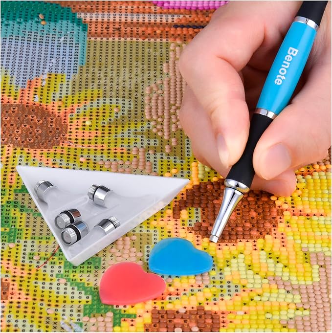 benote Ergonomic Diamond Painting Pen with Dual Rubber Metal Screw In Tip Round And Square Drill Pen for Art DIY Craft Adults or Kids - B10 Blue