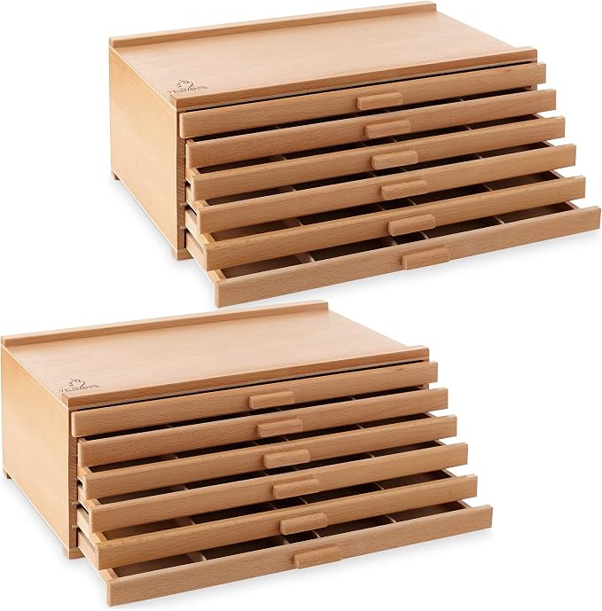 7 Elements 12 Drawer Wooden Artist Storage Supply Box for Pastels, Pencils, Pens, Markers, Brushes and Tools