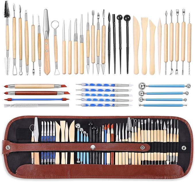 ISSEVE 43Pcs Pottery Clay Sculpting Tools with Carrying Case Bag