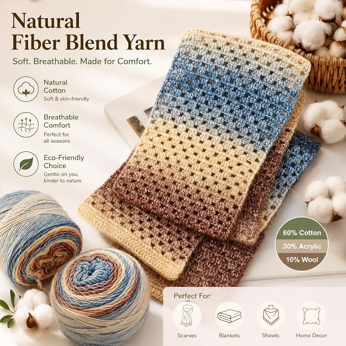 Katech Fairyland Yarn for Crocheting Knitting-4 Packs Gradient Cake Yarn | 100g/3.52 oz-DK Light Weight #3-60% Cotton 30% Acrylic 10% Wool-Perfect for Scarves, Shawls, Blankets and Garments(A)